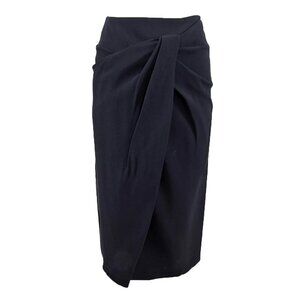 Burberry Black Gathered Wrap Midi Skirt Sz 4